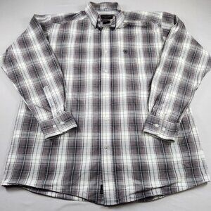 Ariat Pro Series Men L Gray Plaid Long Sleeve Button Down Shirt